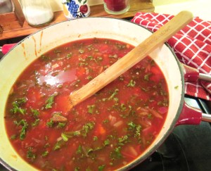Slightyly Spicy Three Bean, Tomato and Kale Soup - myyellowfarmhouse.com